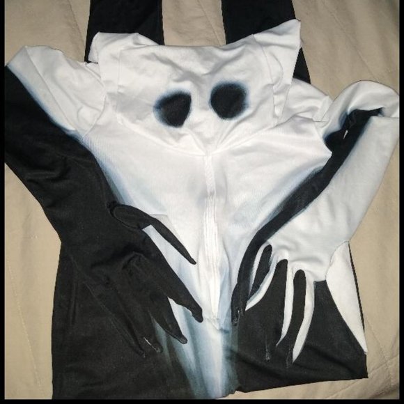 SPOOKTACULAR CREATIONS SCARY SKIN BLACK & WHITE ONE PIECE HALLOWEEN COSTUME Sz S - Picture 4 of 5
